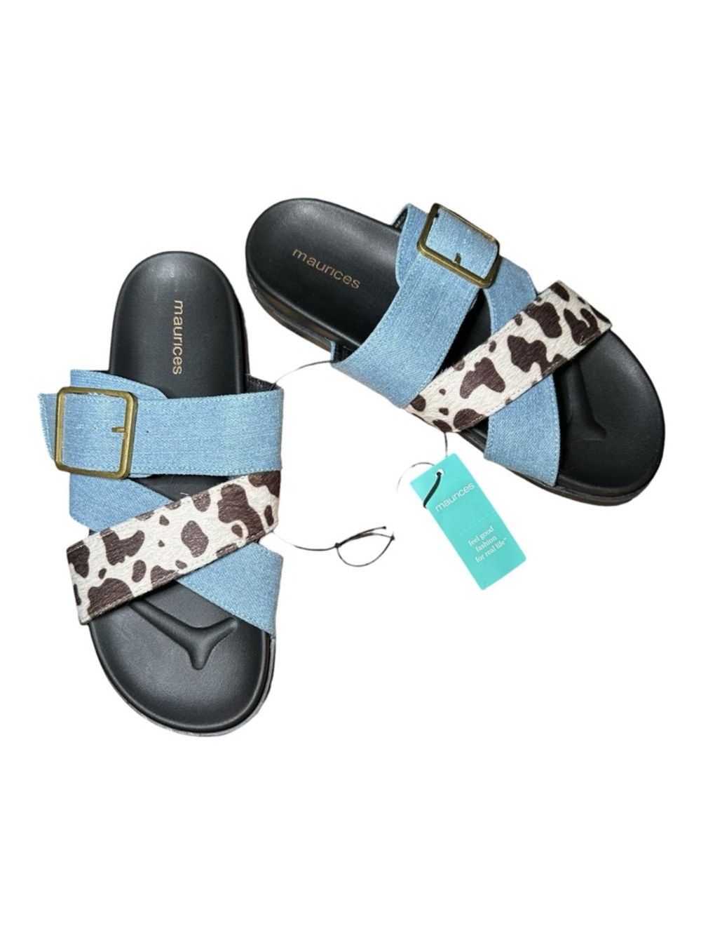 Maurice Emilia Denim & Cow Print Sandals NWT - Picture 6 of 8